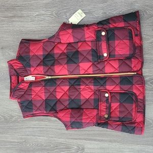 Women's puffer vest, red check, size large-St. John's Bay, new; with tags